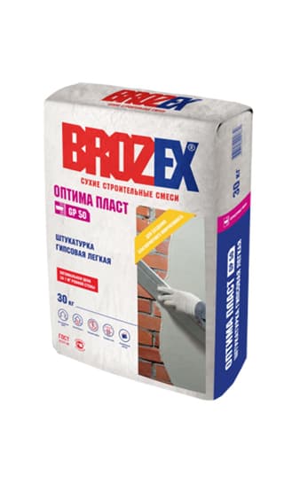 Штукатурка гипсовая GP 50 Оптима Пласт Легкая 30 кг BROZEX — Штукатурные смеси