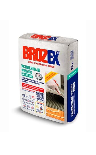 Клей для плитки KS 111 Усиленный ФИБРО 25 кг BROZEX класс C1 — Плиточные клеи и затирки